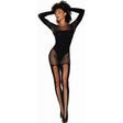 Dreamgirl Seamless Opaque and Fishnet Bodystocking Black - Lingerie