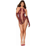 Dreamgirl Teddy w Gloves Burgundy - Lingerie