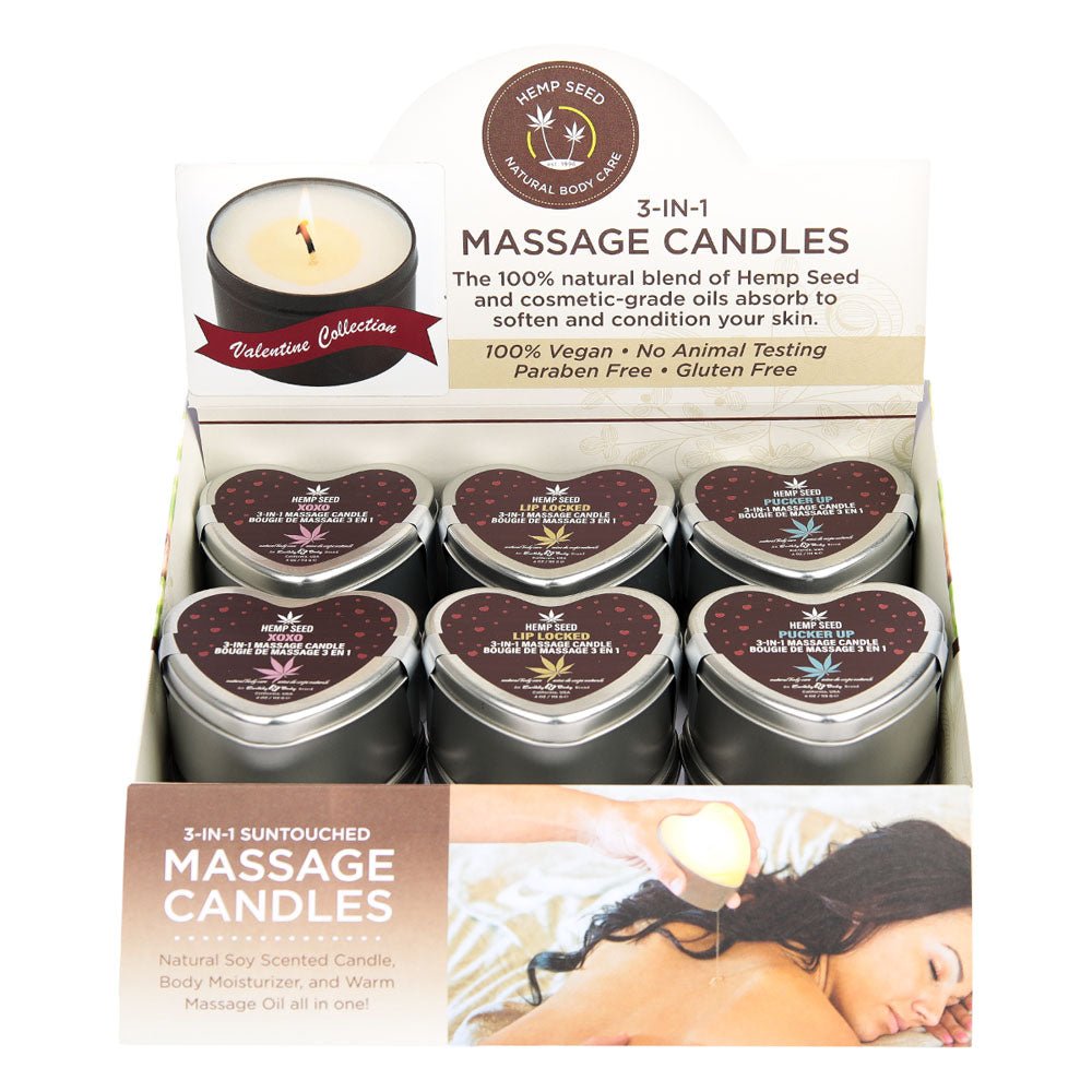 EB Hemp Seed Lovers Heart Candle Display 12 Count With Tester - CANDLES