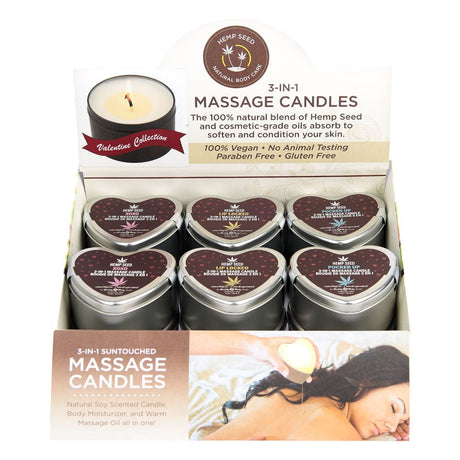 EB Hemp Seed Lovers Heart Candle Display 12 Count With Tester - CANDLES