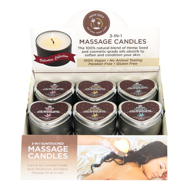 EB Hemp Seed Lovers Heart Candle Display 12 Count With Tester - CANDLES