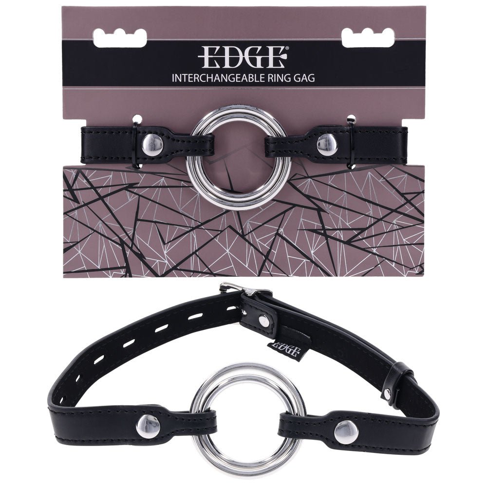 EDGE Interchangeable Ring Gag - Black Mouth Gag Restraint with 2 Interchangeable Pieces - BONDAGE - TOYS