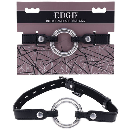 EDGE Interchangeable Ring Gag - Black Mouth Gag Restraint with 2 Interchangeable Pieces - BONDAGE - TOYS