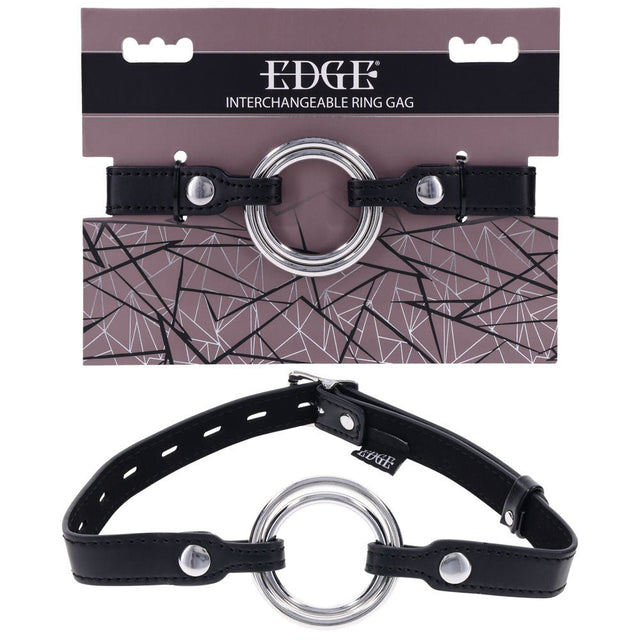 EDGE Interchangeable Ring Gag - Black Mouth Gag Restraint with 2 Interchangeable Pieces - BONDAGE - TOYS