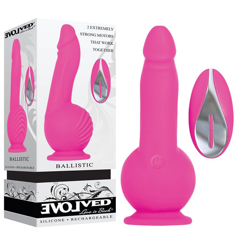 Evolved Ballistic - Pink 19 cm USB Rechargeable Vibrating Dong with Balls Motor & Remote - DONGS