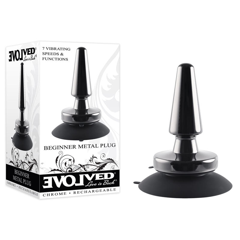 Evolved BEGINNER METAL PLUG - Black Chrome 11.2 cm USB Rechargeable Vibrating Butt Plug - Anal Toys