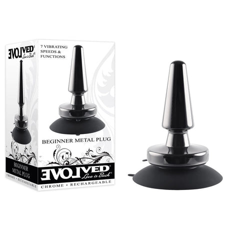 Evolved BEGINNER METAL PLUG - Black Chrome 11.2 cm USB Rechargeable Vibrating Butt Plug - Anal Toys