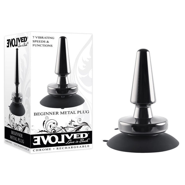 Evolved BEGINNER METAL PLUG - Black Chrome 11.2 cm USB Rechargeable Vibrating Butt Plug - Anal Toys