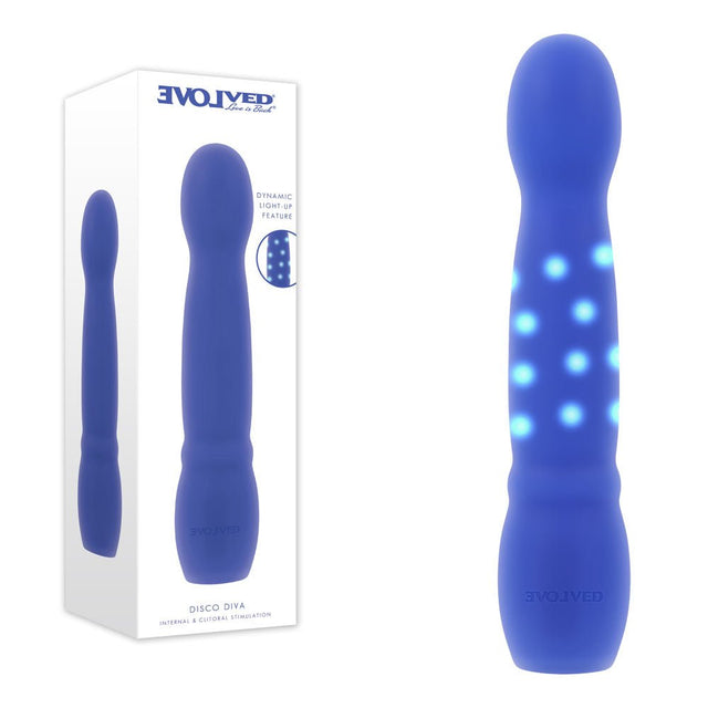 Evolved Disco Diva Blue Rechargeable Light Up Vibrator - VIBRATORS
