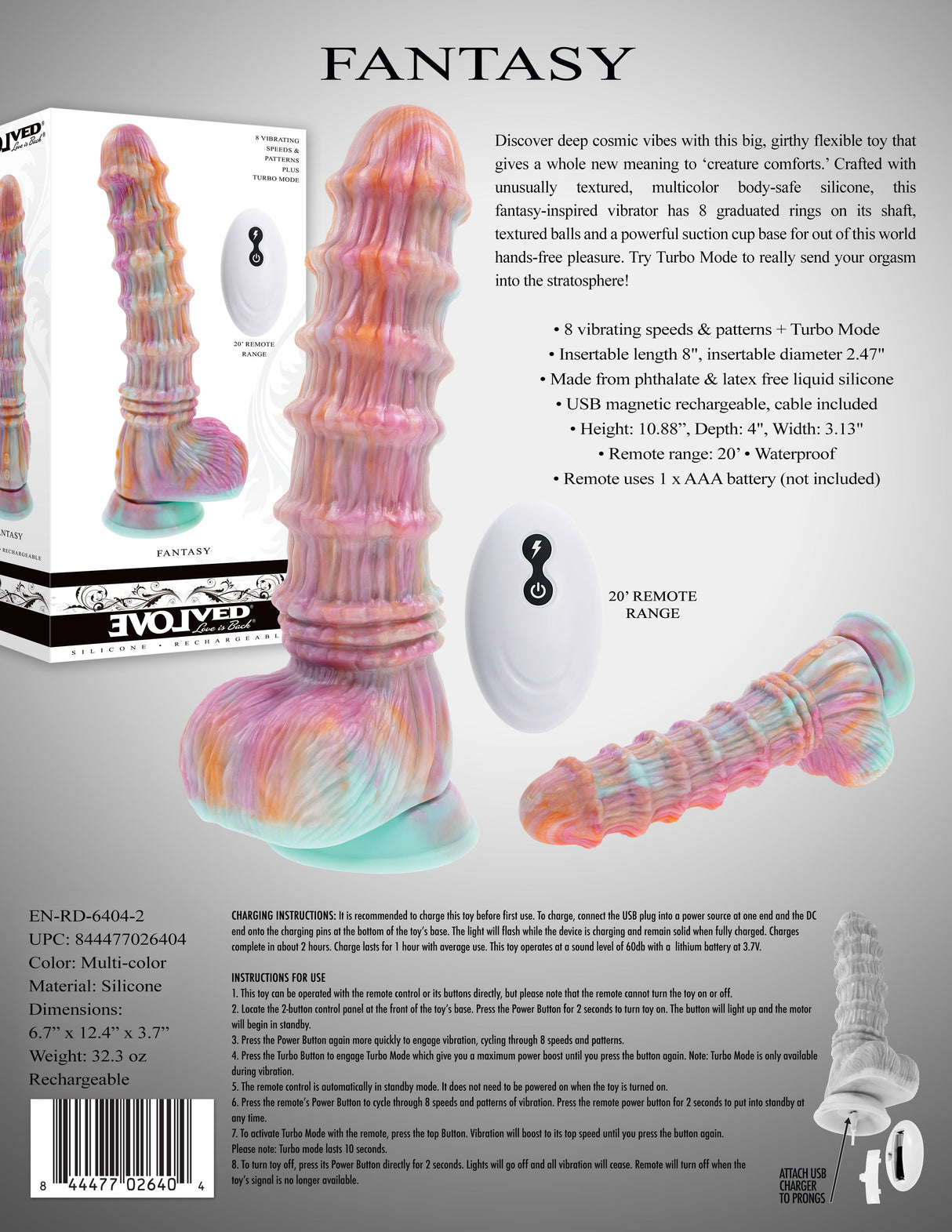 Evolved FANTASY - Multicoloured Vibrating Fantasy Dildo with Remote - DONGS - Naughty by Nature Adult Store