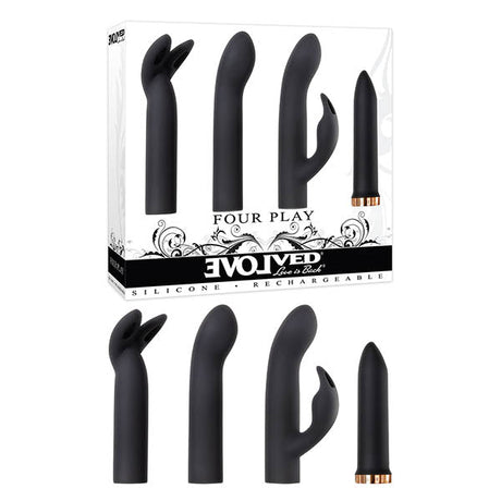 Evolved Four Play - Black USB Rechargeable Bullet with 3 Sleeves - BULLETS & EGGS