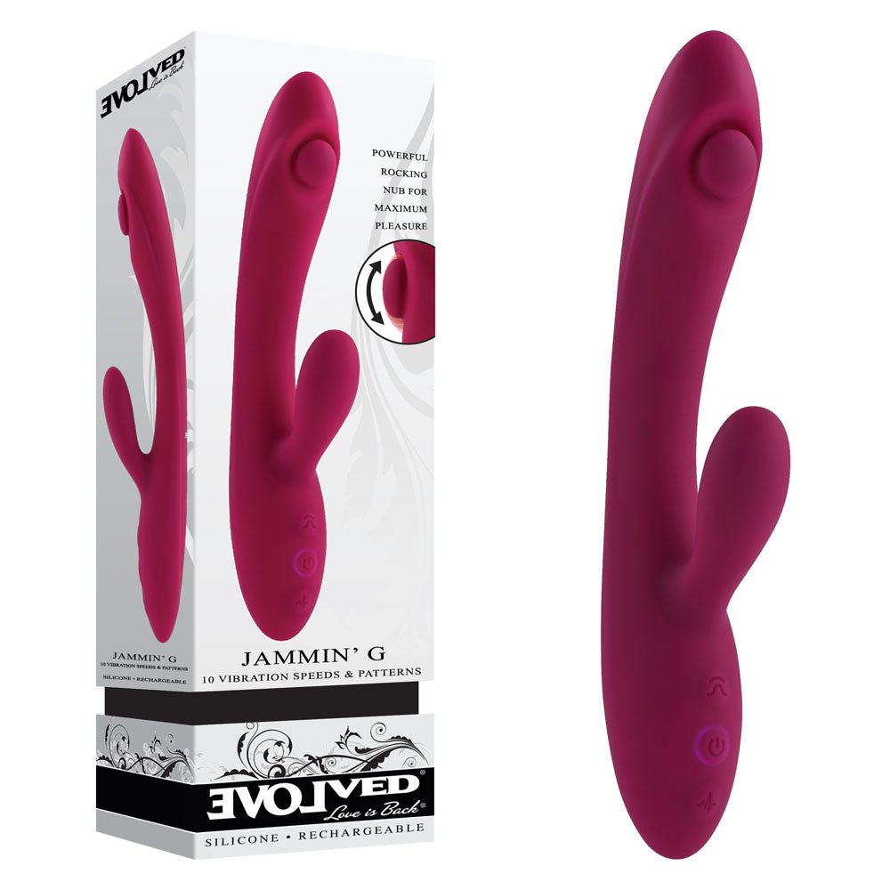 Evolved JAMMIN' G - Burgundy 20.1 cm USB Rechargeable Rabbit Vibrator - VIBRATORS