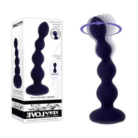 Evolved PLEASURE ORBIT - Navy Blue 17.8 cm USB Rechargeable Twirling & Vibrating Anal Beads with Remote - Anal Toys
