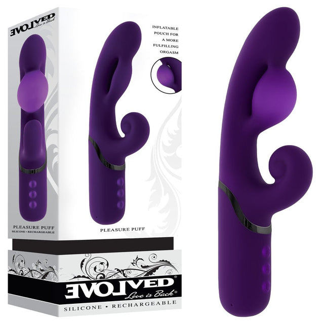 Evolved PLEASURE PUFF - Purple 24.1 cm USB Rechargeable Inflatable Rabbit Vibrator - VIBRATORS