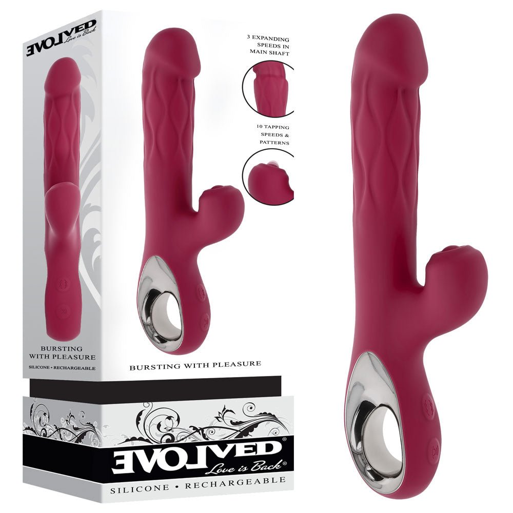 Evolved Red 25.4 Cm USB Rechargeable Vibrator With Tapping Clitoral Stimulator - VIBRATORS