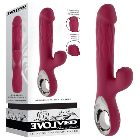 Evolved Red 25.4 Cm USB Rechargeable Vibrator With Tapping Clitoral Stimulator - VIBRATORS