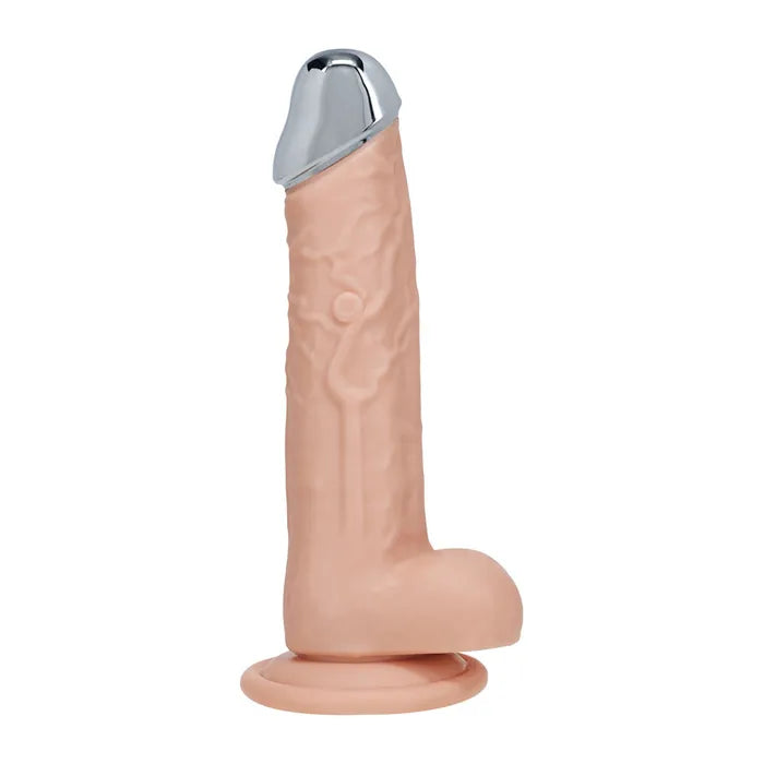 Metal Head Dildo Flesh 8 Inch Vibrating With Wireless Remote