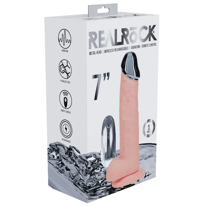 RealRock Metal Head 7 Inch Flesh Dildo Vibrating With Remote