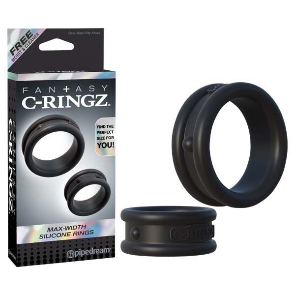 Fantasy C - Ringz Max Width Silicone Rings - Black Set of 2 - COCK RINGS