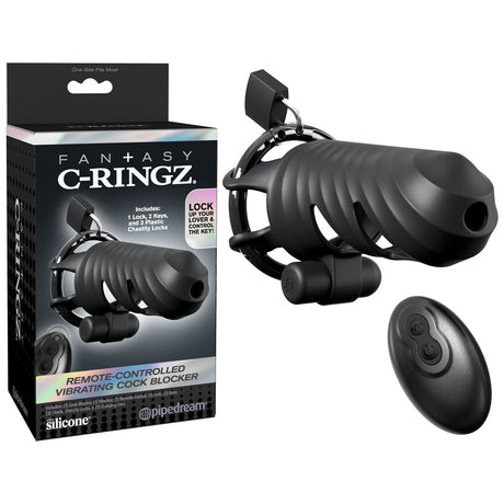 Fantasy C - Ringz Remote Controlled Vibrating Cock Blocker Black - BONDAGE - TOYS