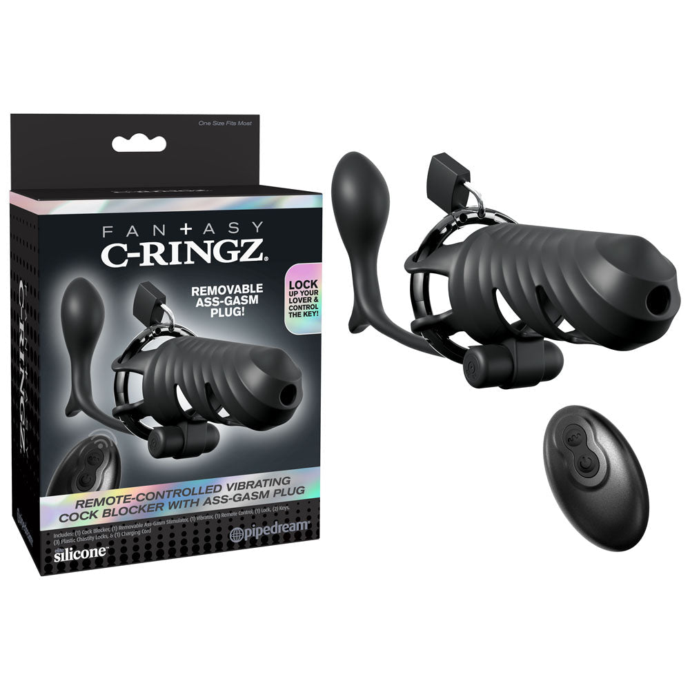 Fantasy C Ringz Remote Controlled Vibrating Cock Blocker With Anal Plug Black - BONDAGE - TOYS