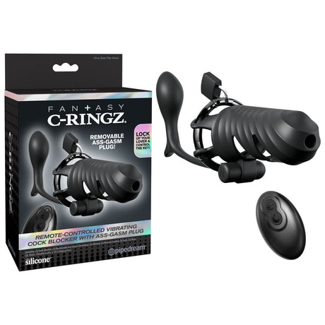 Fantasy C Ringz Remote Controlled Vibrating Cock Blocker With Anal Plug Black - BONDAGE - TOYS