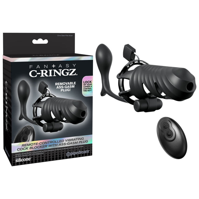 Fantasy C Ringz Remote Controlled Vibrating Cock Blocker With Anal Plug Black - BONDAGE - TOYS