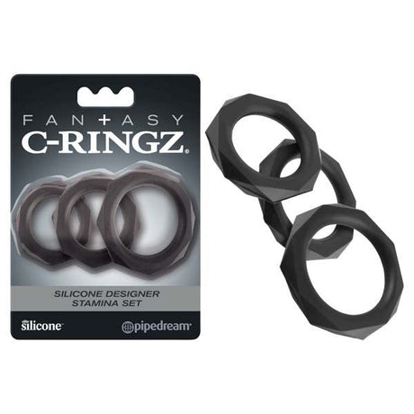 Fantasy C - Ringz Silicone Designer Stamina Set - Black Cock Rings - Set of 3 Sizes - COCK RINGS