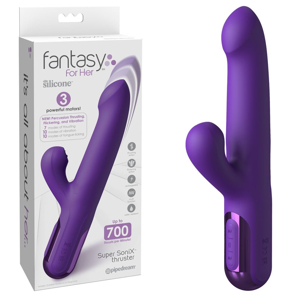 Fantasy For Her Super SoniX Thruster - Purple USB Rechargeable Thrusting Rabbit Vibrator - VIBRATORS