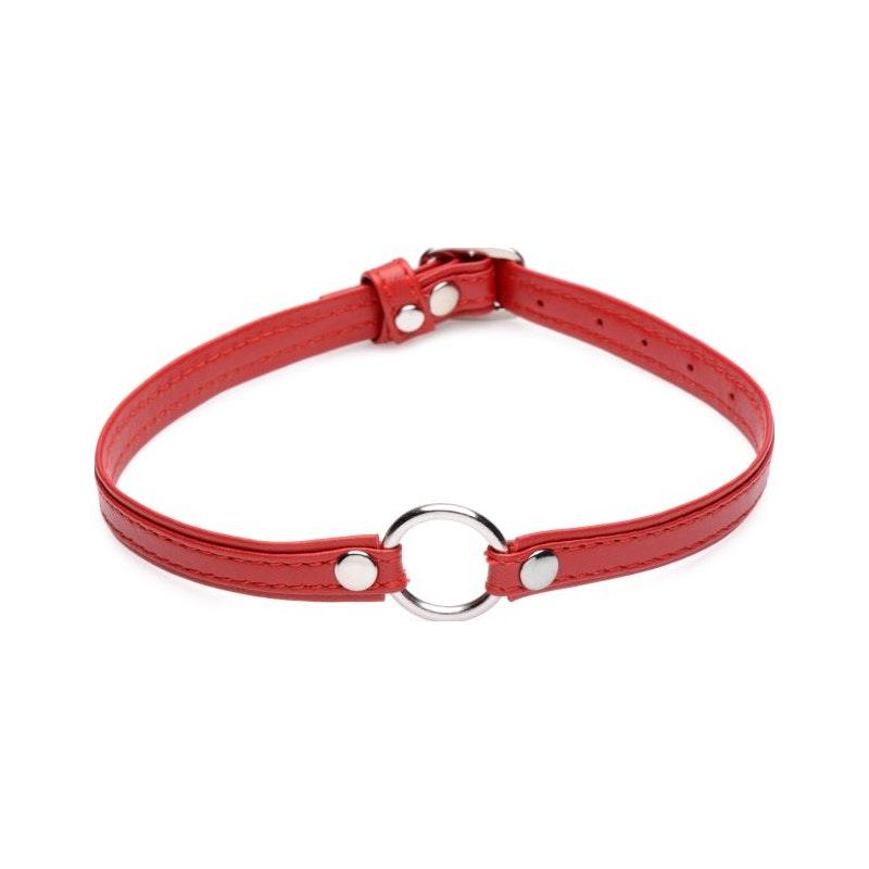 Fiery Pet Leather Choker w Silver Ring Red - Adult Toys