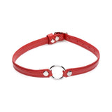 Fiery Pet Leather Choker w Silver Ring Red - Adult Toys
