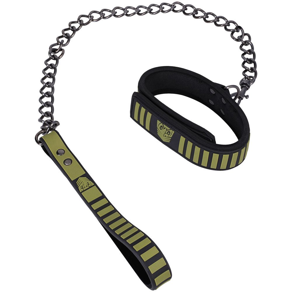 Fort Troff Tactical Collar and Leash Black Green Restraint - BONDAGE - TOYS