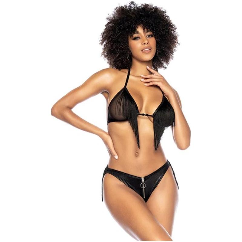 Fringe Halter 2 Pc Set Black - Lingerie
