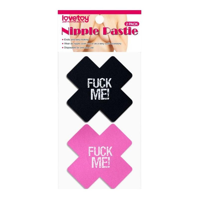 FUCK ME Cross Pattern Nipple Pasties Twin Pk - Adult Toys