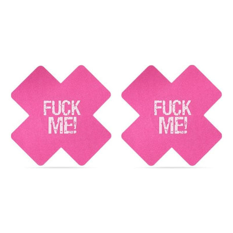 FUCK ME Cross Pattern Nipple Pasties Twin Pk - Adult Toys