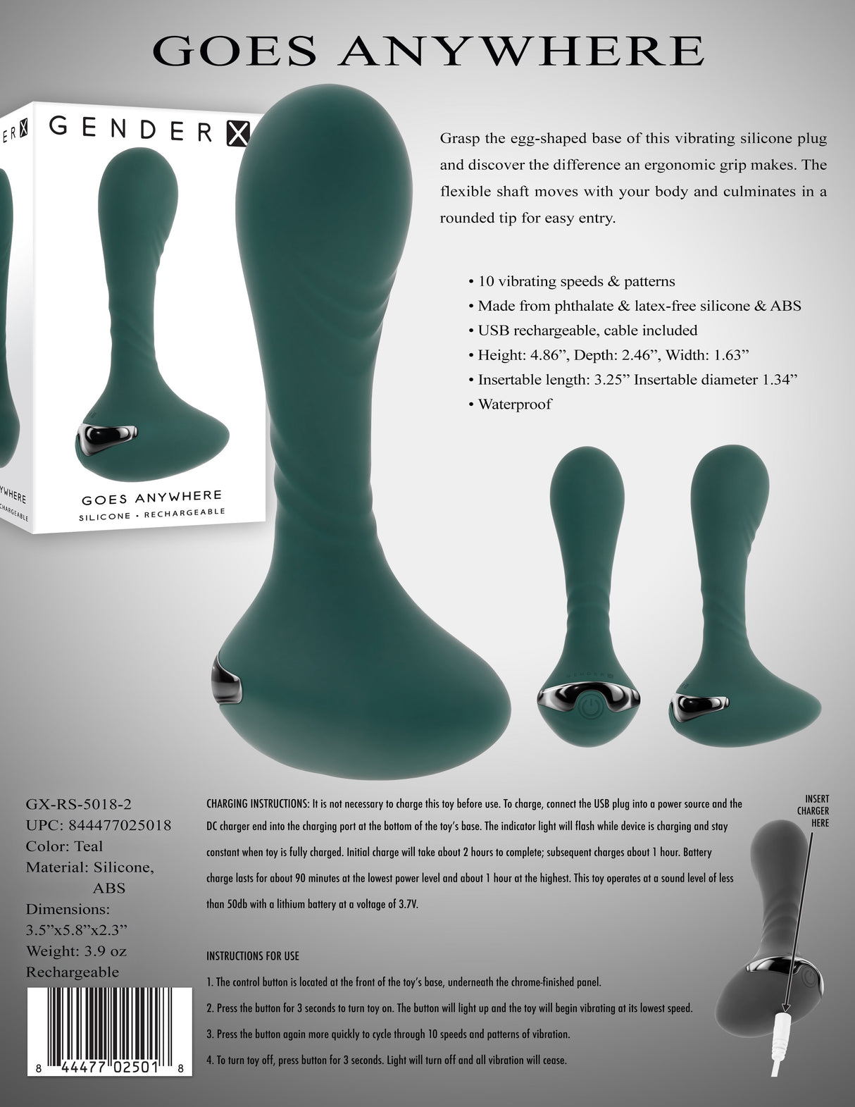 Gender X GOES ANYWHERE - 12.4 cm Rechargeable Vibrator - VIBRATORS