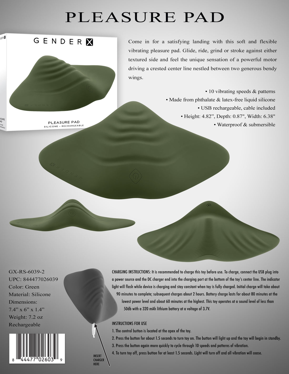 Gender X PLEASURE PAD - Green USB Rechargeable Grinding Pad - STIMULATORS