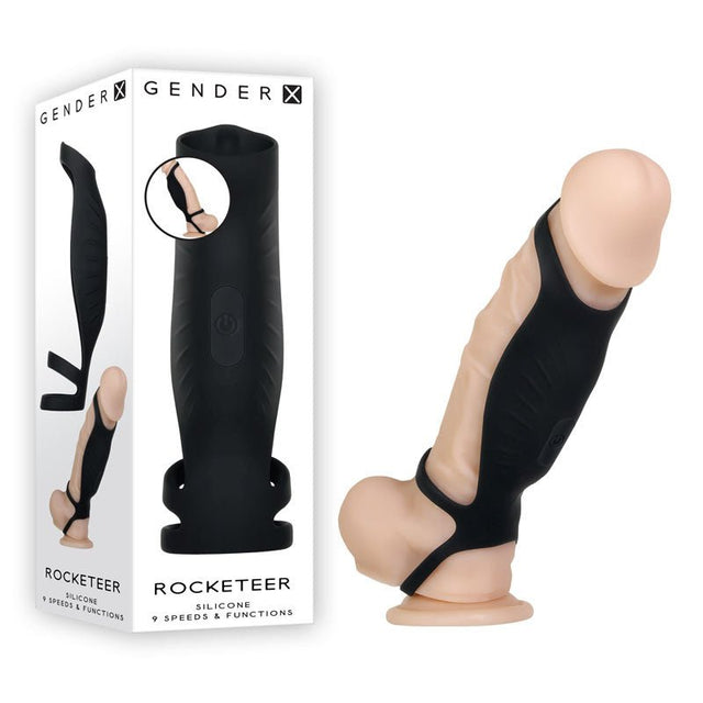 Gender X ROCKETEER - Black USB Rechargeable Vibrating Penis Sleeve - SLEEVES