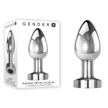 Gender X ROCKIN METAL PLUG XL - Chrome 10.5 cm USB Rechargeable Vibrating XL Butt Plug - Anal Toys
