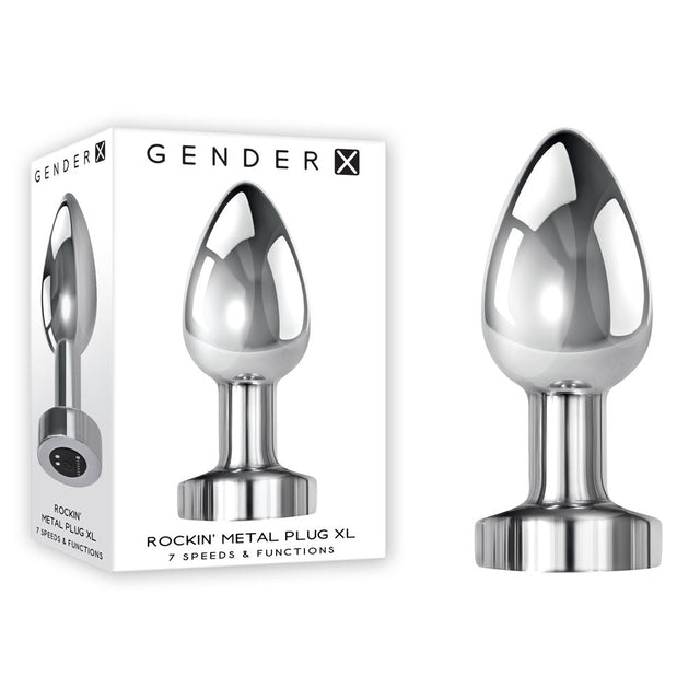Gender X ROCKIN METAL PLUG XL - Chrome 10.5 cm USB Rechargeable Vibrating XL Butt Plug - Anal Toys