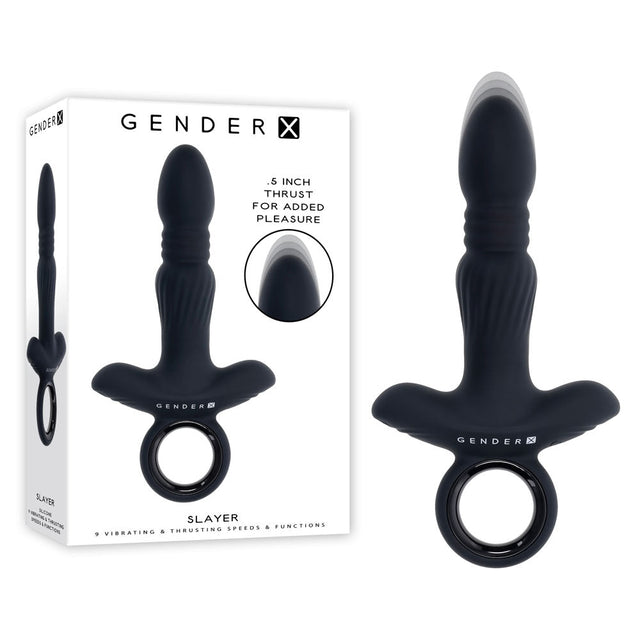 Gender X SLAYER - Black 20 cm USB Rechargeable Thrusting Vibrating Butt Plug - Anal Toys