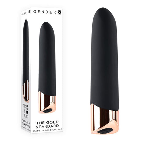 Gender X THE GOLD STANDARD - Black/Rose Gold 10 cm USB Rechargeable Bullet - BULLETS & EGGS