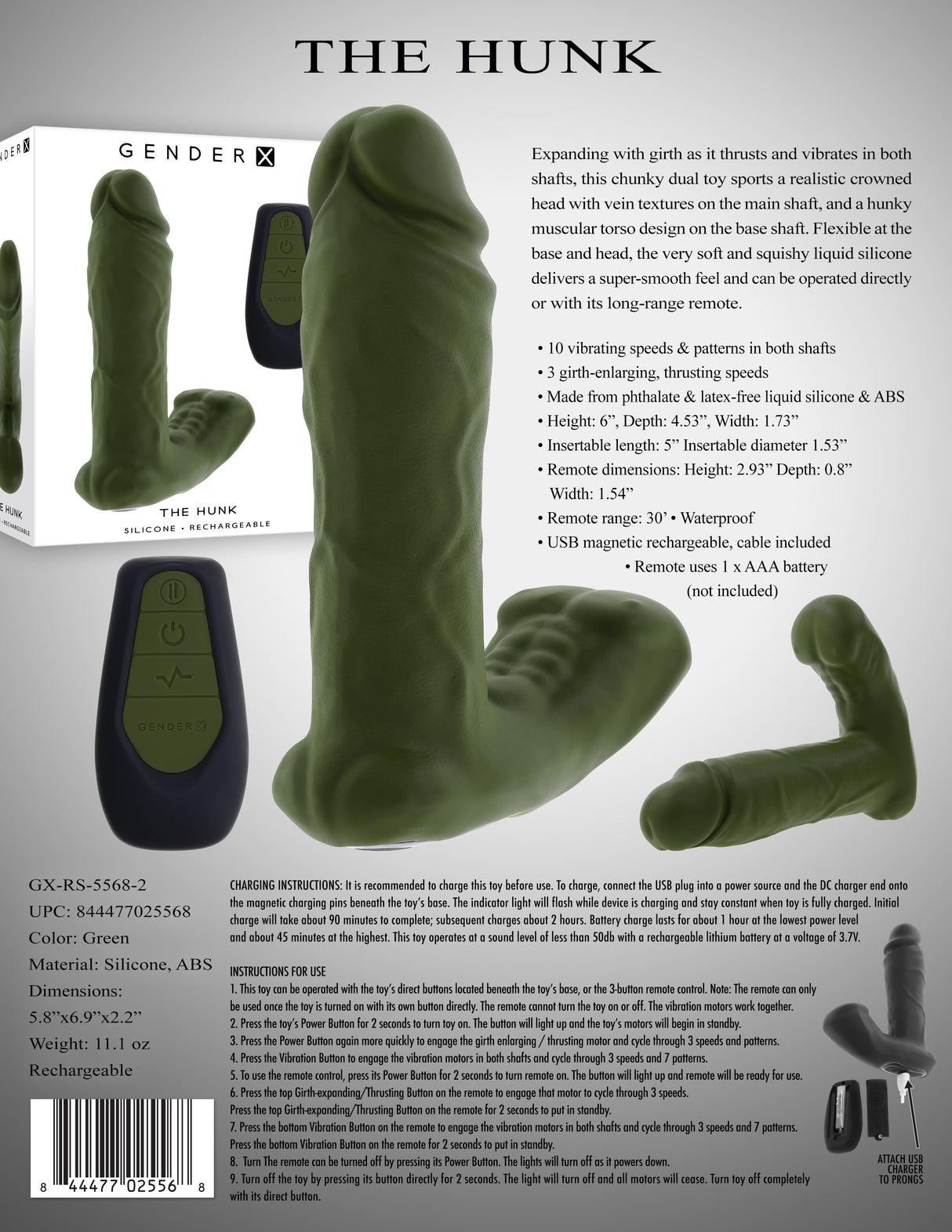 Gender X THE HUNK - 15.2 cm Thrusting Vibrator with Remote - VIBRATORS