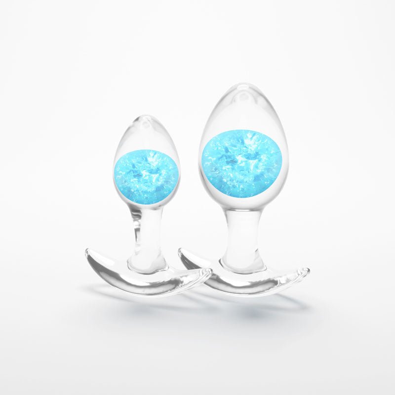 Glams Cosmic 2pc Kit - Clear/Blue Butt Plugs - Set of 2 Sizes - ANAL TOYS