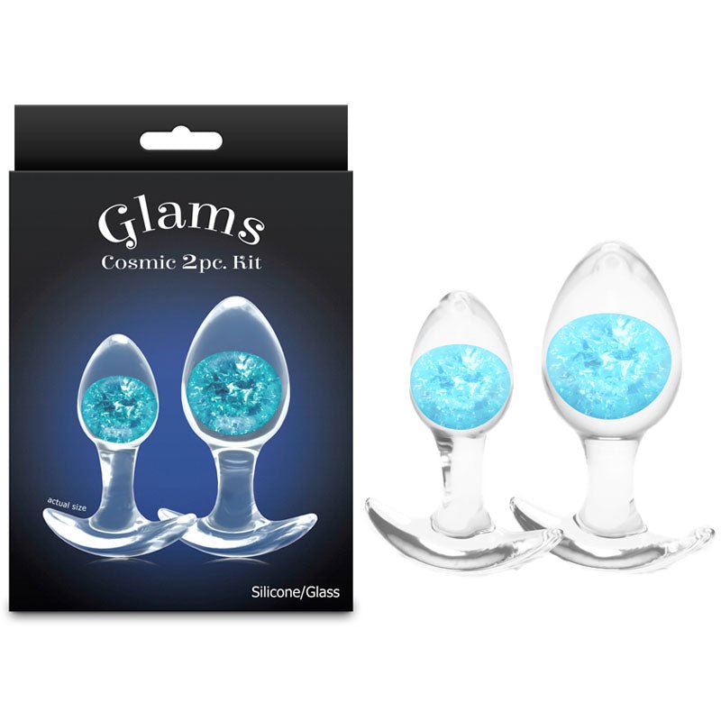 Glams Cosmic 2pc Kit - Clear/Blue Butt Plugs - Set of 2 Sizes - ANAL TOYS