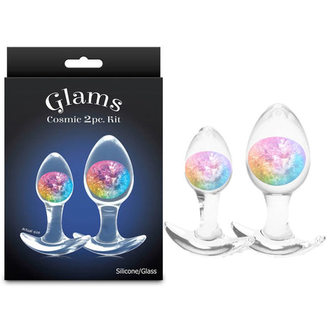 Glams Cosmic 2pc Kit - Clear/Rainbow Butt Plugs - Set of 2 Sizes - ANAL TOYS
