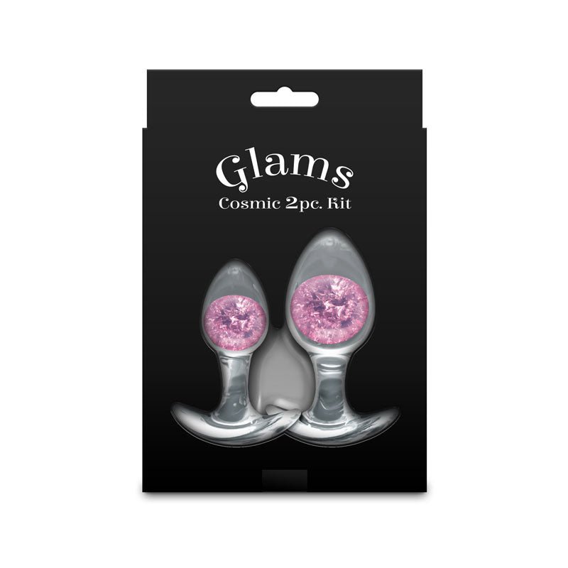 Glams Cosmic 2pc Kit - Pink - Clear/Pink Butt Plugs - Set of 2 Sizes - ANAL TOYS