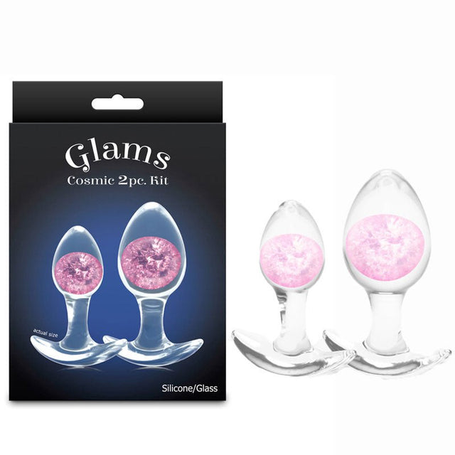 Glams Cosmic 2pc Kit - Pink - Clear/Pink Butt Plugs - Set of 2 Sizes - ANAL TOYS