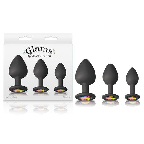 Glams Spades Trainer Kit - Black Butt Plugs with Gems - Set of 3 Sizes - Anal Toys