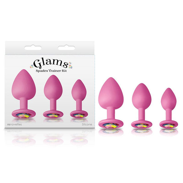 Glams Spades Trainer Kit - Pink Butt Plugs with Gems - Set of 3 Sizes - Anal Toys